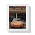 Stylish orange Porsche car poster framed for home 