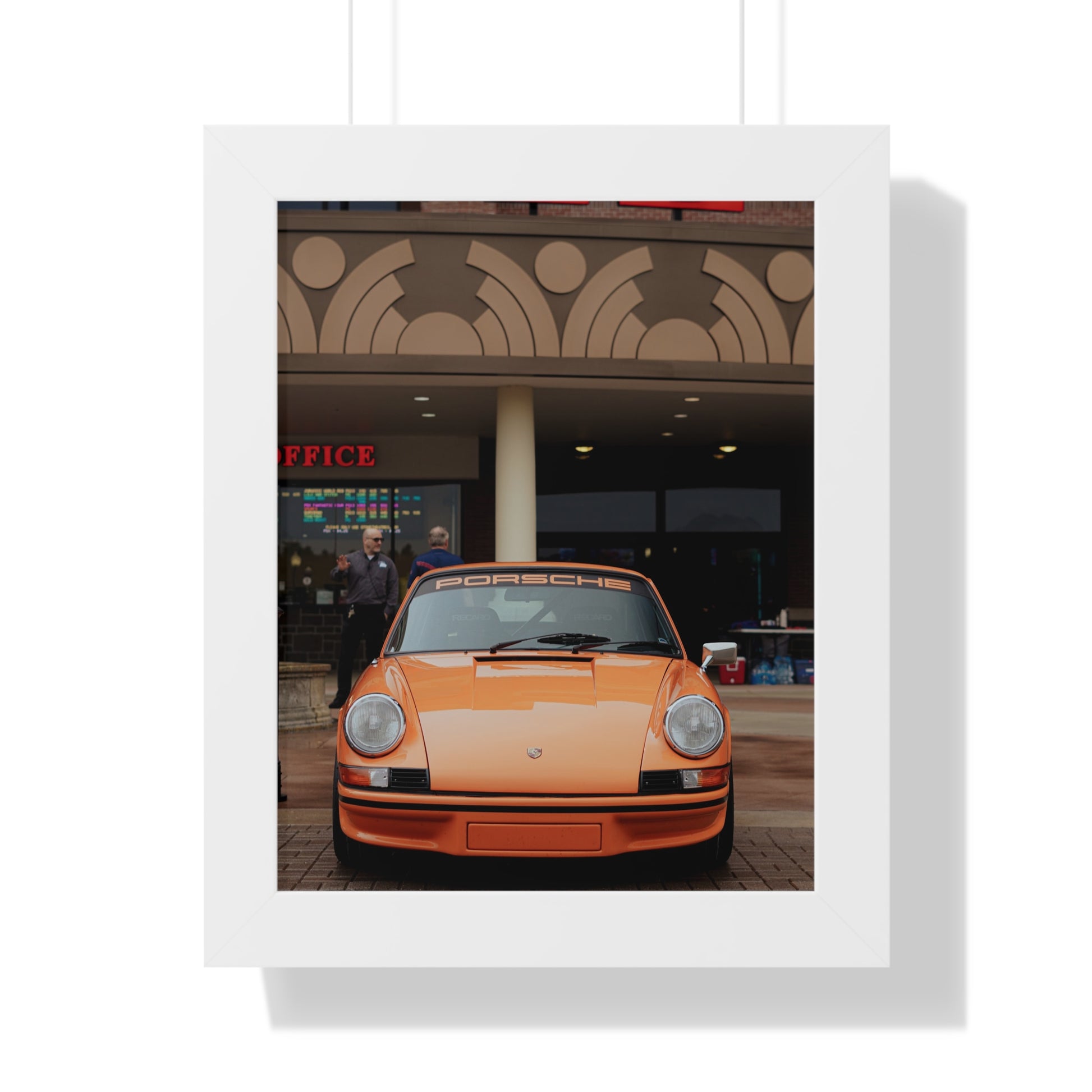 Stylish orange Porsche car poster framed for home 