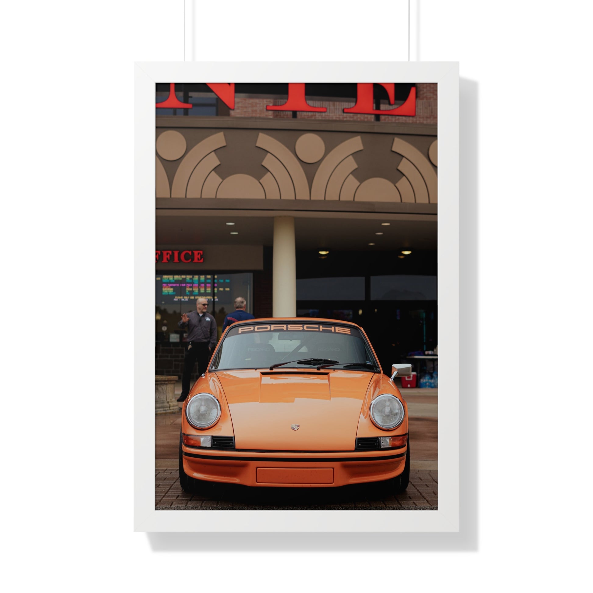 Orange Porsche wall art framed poster vertical edition 