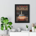 Orange Porsche framed print for automotive decor 