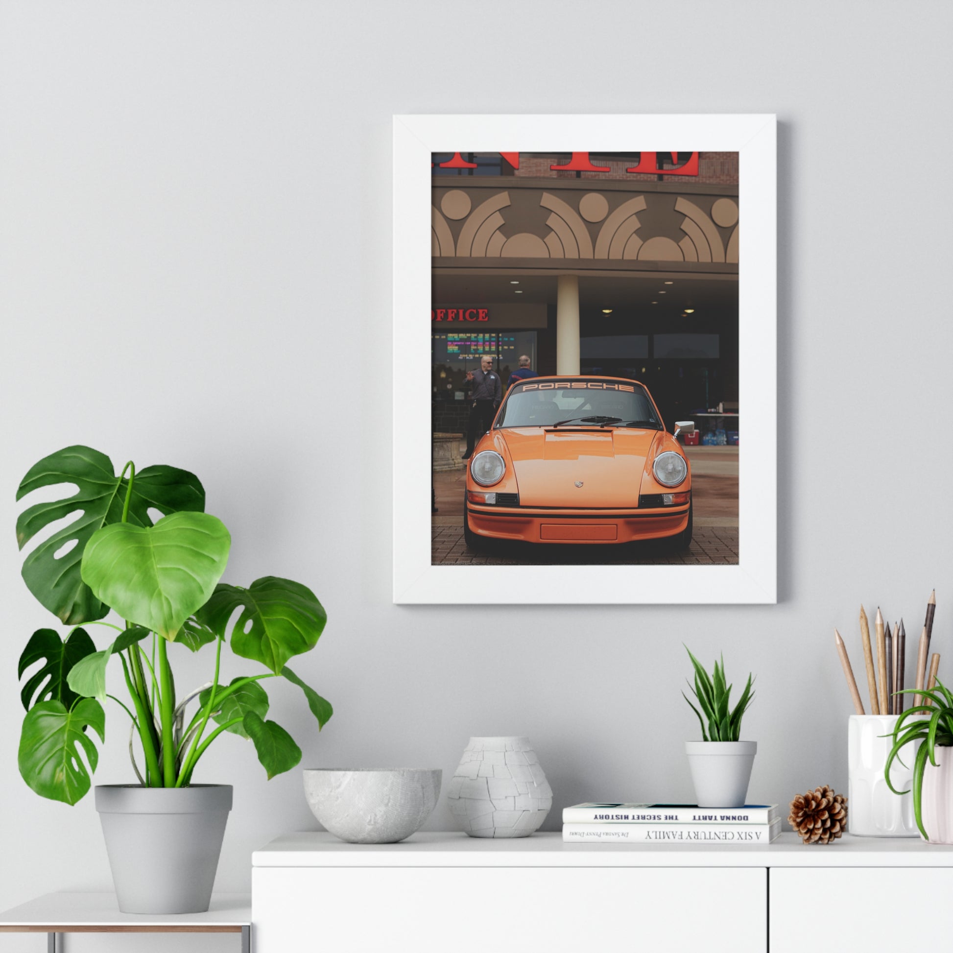 Modern home decor orange Porsche framed poster 