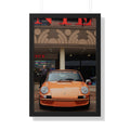 Orange sports car vertical poster framed print 