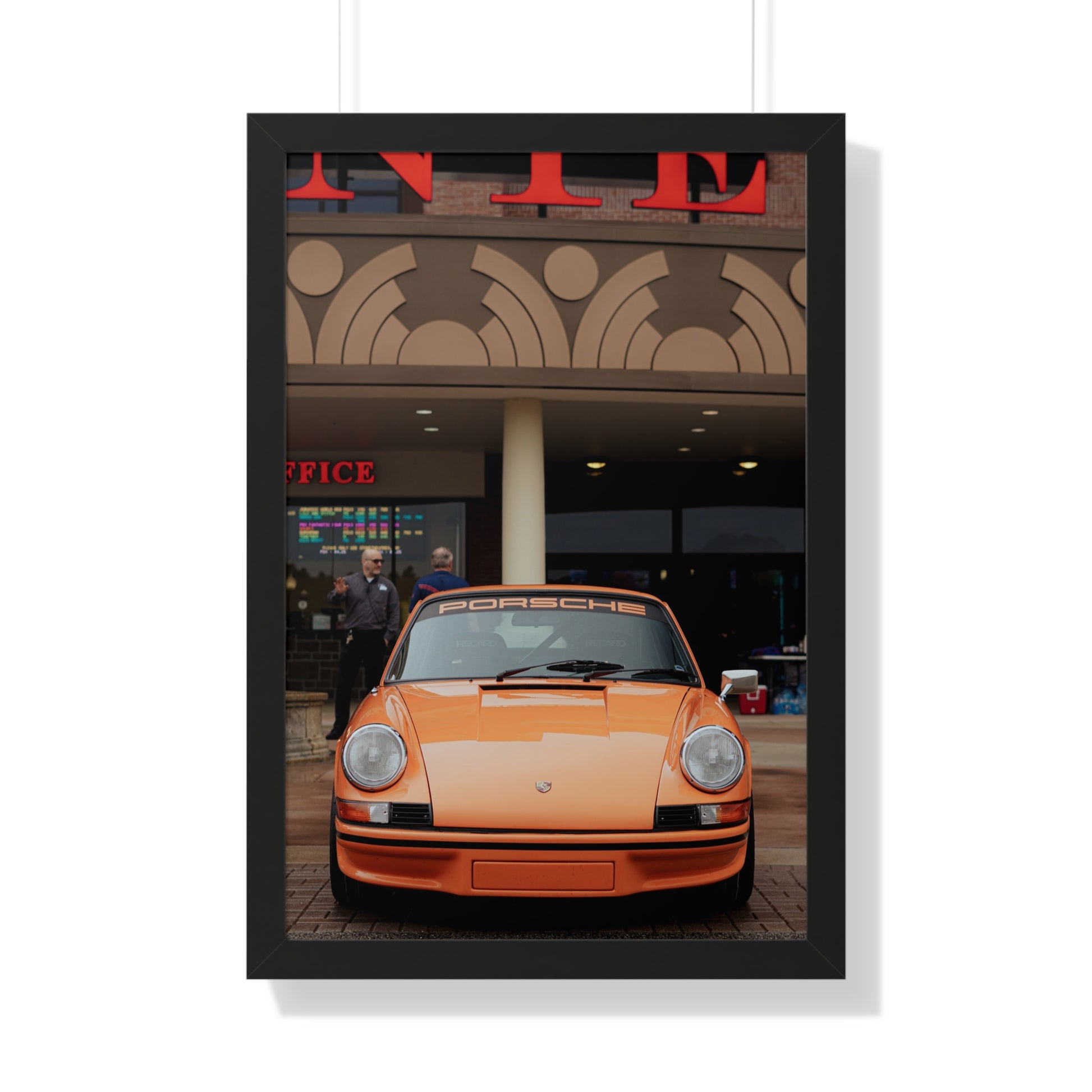 Orange sports car vertical poster framed print 