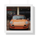 Orange Porsche framed wall art for office decor 
