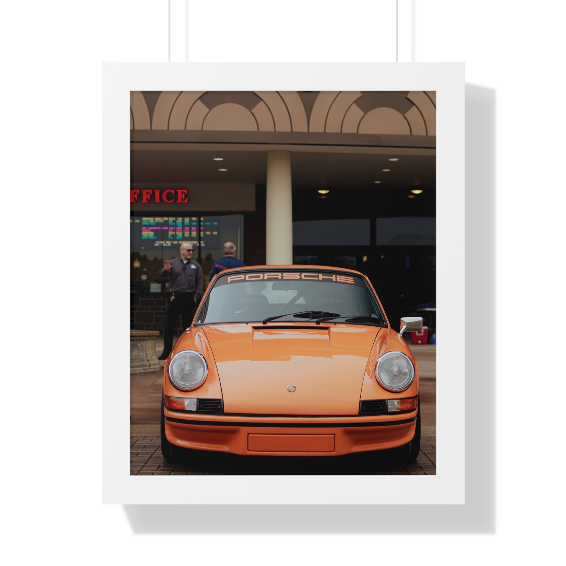 High quality vertical framed orange Porsche poster 